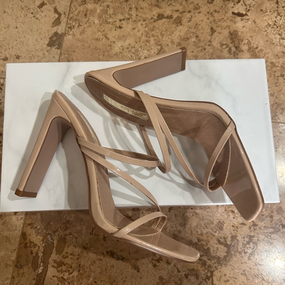 Billini Blush Patent Strappy Square Toe High Heels